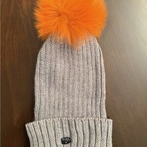 Pajar Kids Gray Hat with Vibrant Orange Pom-Pom